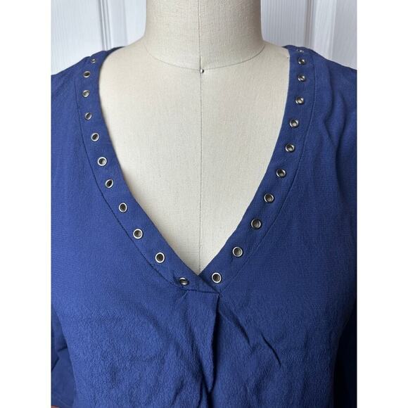 Mo : Vint Navy 3/4 Sleeve V-Neck Blouse Women's Size M - Picture 4 of 7